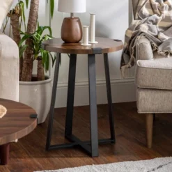 Set Of 2 Wrightson Urban Industrial Wrap Leg Round Side Tables Dark Walnut - Saracina Home 11 Set Of 2 Wrightson Urban Industrial Wrap Leg Round Side Tables Dark Walnut - Saracina Home -Saracina Home Shop GUEST d2f8f451 1409 4e8a 8656 658b9955e83a