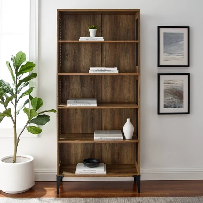 68" Grevaldi Industrial Mesh Side Bookshelf Rustic Oak - Saracina Home 3 68" Grevaldi Industrial Mesh Side Bookshelf Rustic Oak - Saracina Home - Image 3