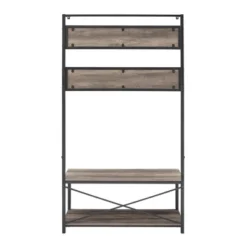 72" Industrial Farmhouse Metal And Wood Hall Tree Gray Wash - Saracina Home -Saracina Home Shop GUEST d69cde4c 7309 4cd5 8f50 c9aa8116027a
