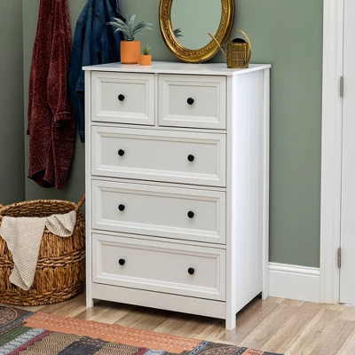 Farmhouse 5 Drawer Grooved Tall Storage Dresser White - Saracina Home 1 Farmhouse 5 Drawer Grooved Tall Storage Dresser White - Saracina Home