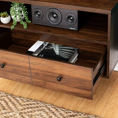 Modern Vinyl Record Player Storage TV Stand For TVs Up To 65" Dark Walnut - Saracina Home 8 Modern Vinyl Record Player Storage TV Stand For TVs Up To 65" Dark Walnut - Saracina Home - Image 8