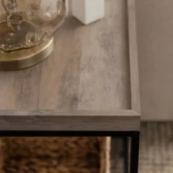 Rosalyn Urban Industrial Glam Square Tray Side Table With Metal Mesh Shelf Gray Wash - Saracina Home -Saracina Home Shop GUEST dec533e9 351f 400b beb5 a5807465bc41
