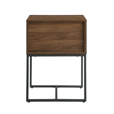 Visconti Boho Slat Pull Down Door Side Table Dark Walnut - Saracina Home 4 Visconti Boho Slat Pull Down Door Side Table Dark Walnut - Saracina Home - Image 4