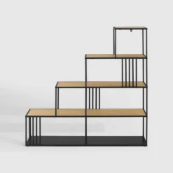 55.5" Modern 4 Shelf With Metal Bar Room Divider Bookcase Coastal Oak/Black - Saracina Home 11 55.5" Modern 4 Shelf With Metal Bar Room Divider Bookcase Coastal Oak/Black - Saracina Home -Saracina Home Shop GUEST e2b6c1ac 89cc 4599 81cf 4c065be0aa23