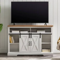 Transitional Sliding Barndoor Highboy TV Stand For TVs Up To 58" - Saracina Home 32 Transitional Sliding Barndoor Highboy TV Stand For TVs Up To 58" - Saracina Home -Saracina Home Shop GUEST e952740e 70ac 42e4 a86c 65befa0e8542