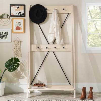 68" Solid Wood X Back Angled Hall Tree White Wash - Saracina Home 11 68" Solid Wood X Back Angled Hall Tree White Wash - Saracina Home - Image 11