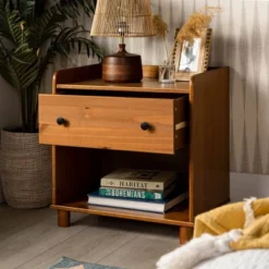Set Of 2 Katie Transitional Tray Top 1 Drawer Solid Wood Nightstands Caramel - Saracina Home -Saracina Home Shop GUEST eb23e422 fbb6 4cbe 9d79 eccf62732510