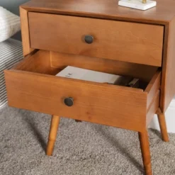 Greenberg 2 Drawer Mid-Century Modern Solid Wood Nightstand - Saracina Home -Saracina Home Shop GUEST eed09801 02ef 47b5 adba c7b0898358f5