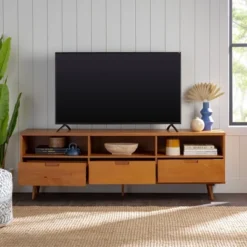 Cara 3 Drawer Mid-Century Modern 3 Drawer TV Stand For TVs Up To 80" - Saracina Home