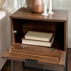 Visconti Boho Slat Pull Down Door Side Table Dark Walnut - Saracina Home 17 Visconti Boho Slat Pull Down Door Side Table Dark Walnut - Saracina Home -Saracina Home Shop GUEST f3bc7b11 649f 451f 8b53 47ba7f131571