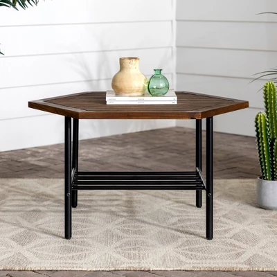 Saybrook Modern Metal And Wood Patio Hexagon Coffee Table - Dark Brown - Saracina Home 6 Saybrook Modern Metal And Wood Patio Hexagon Coffee Table - Dark Brown - Saracina Home - Image 6