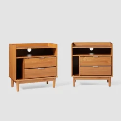 2pk Mid-Century Modern Solid Wood 2 Drawer Storage Nightstands - Saracina Home 24 2pk Mid-Century Modern Solid Wood 2 Drawer Storage Nightstands - Saracina Home -Saracina Home Shop GUEST f532e41d ed41 4d3a b78d 89ad584048a2