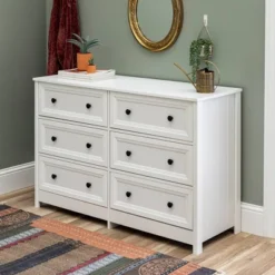 Classic 6 Drawer Groove Dresser White - Saracina Home