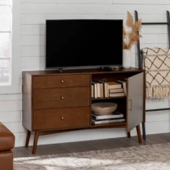 Mid-Century Modern With Closed Storage TV Stand For TVs Up To 58" Walnut - Saracina Home 24 Mid-Century Modern With Closed Storage TV Stand For TVs Up To 58" Walnut - Saracina Home -Saracina Home Shop GUEST f89ee84d 87ad 48e2 a670 ba1cc508510a