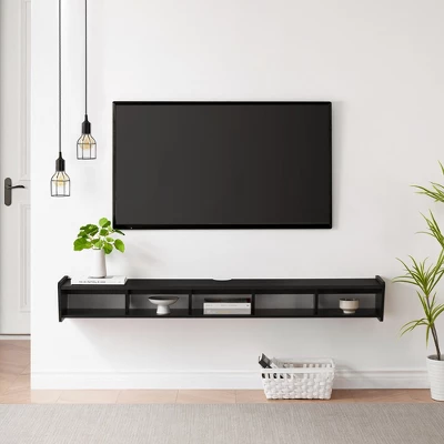 Modern Minimalist Floating TV Stand For TVs Up To 70" With Open Storage - Saracina Home 2 Modern Minimalist Floating TV Stand For TVs Up To 70" With Open Storage - Saracina Home - Image 2