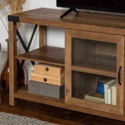 Sophie Rustic Farmhouse X Frame Glass Doors TV Stand For TVs Up To 80" Rustic Oak - Saracina Home 24 Sophie Rustic Farmhouse X Frame Glass Doors TV Stand For TVs Up To 80" Rustic Oak - Saracina Home -Saracina Home Shop GUEST fcb990cb 6a16 450e b621 062a163db296