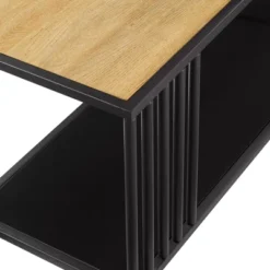 55.5" Modern 4 Shelf With Metal Bar Room Divider Bookcase Coastal Oak/Black - Saracina Home 13 55.5" Modern 4 Shelf With Metal Bar Room Divider Bookcase Coastal Oak/Black - Saracina Home -Saracina Home Shop GUEST ffa6e104 97bb 4319 b27b 600bbe750d80